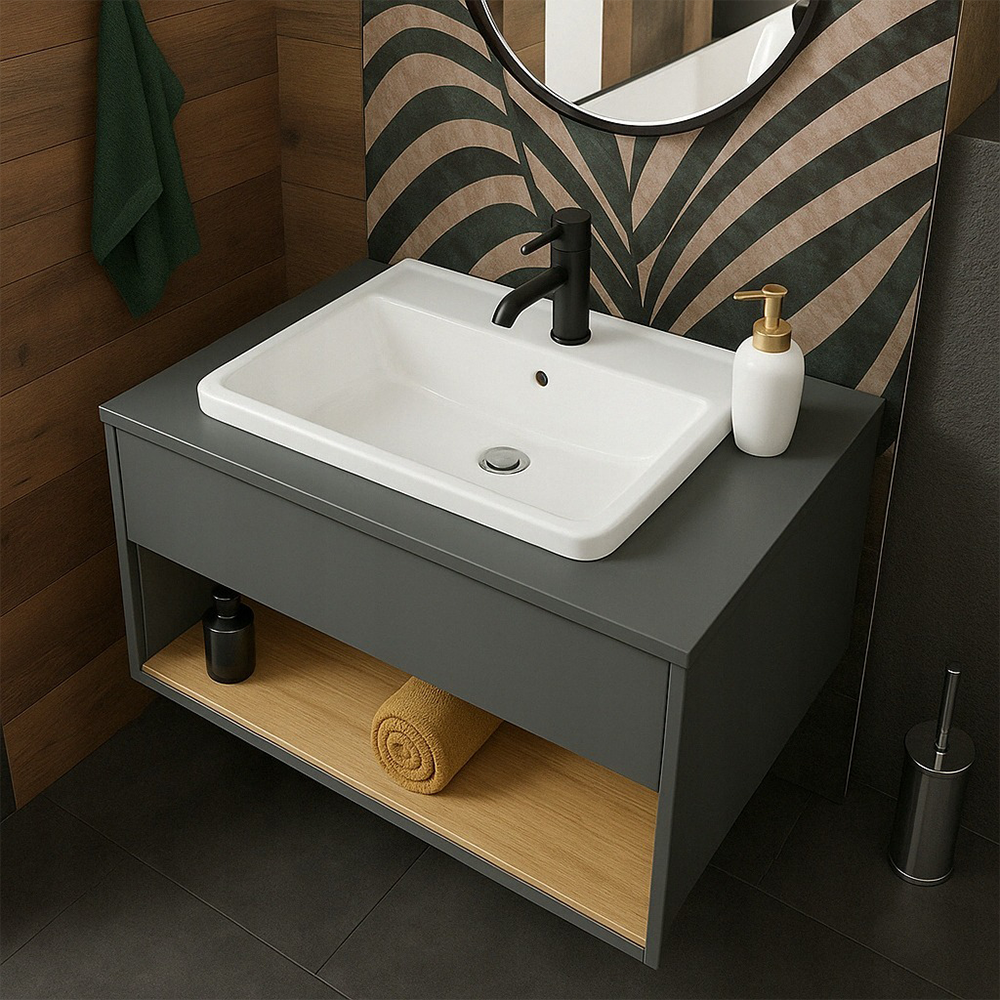 Biała umywalka ceramiczna 52x41 cm – prostokątna, wpuszczana w blat