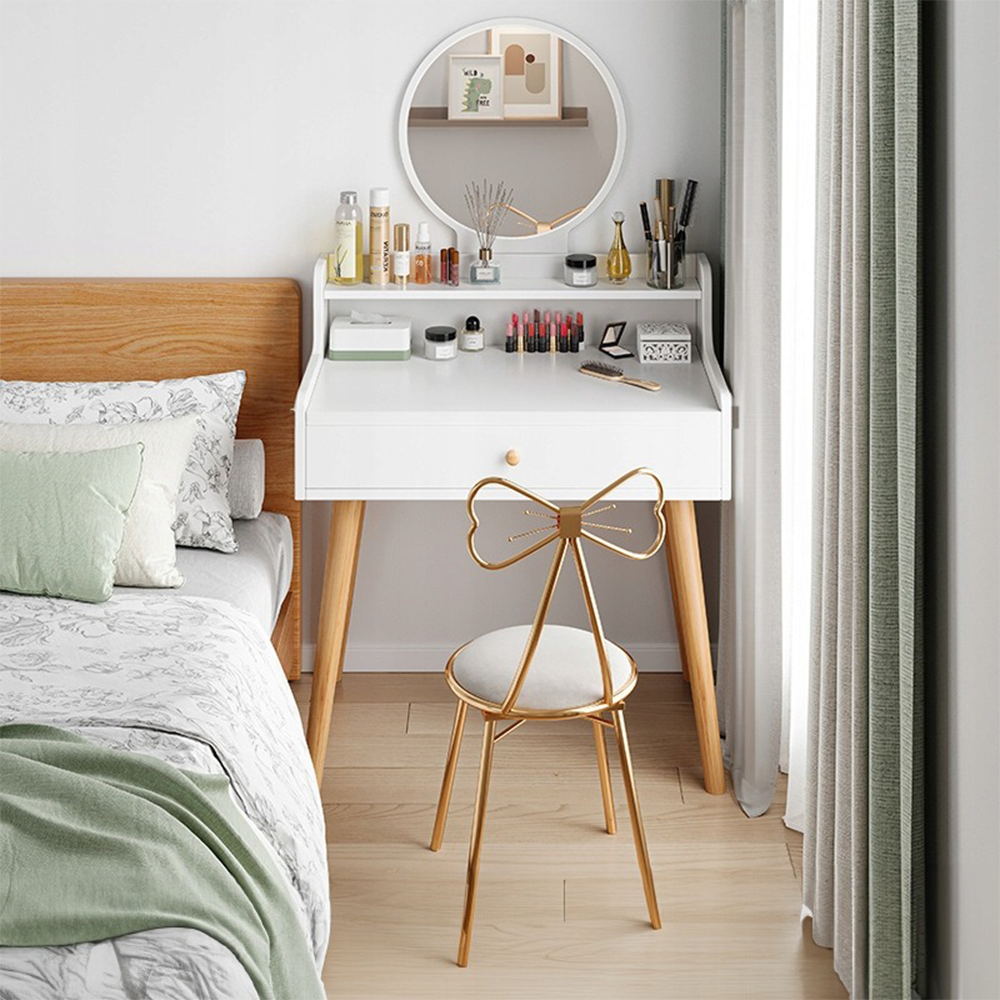 Biała toaletka z lustrem 70x40x85 cm – styl skandynawski, nowoczesna