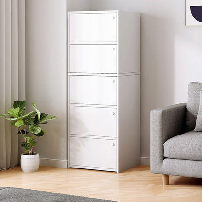 Nowoczesna biała szafa 127x24x40 cm – skandynawski styl, 5 półek, do przechowywania i dekoracji