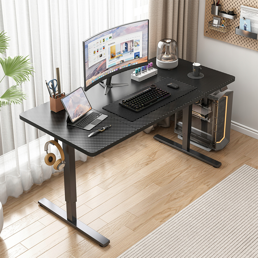 Czarne biurko z elektryczną regulacją wysokości 140x60 cm – ergonomiczne i nowoczesne