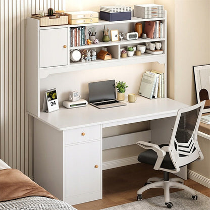 Białe biurko z półkami 120x43x165 cm – funkcjonalny i elegancki skandynawski design