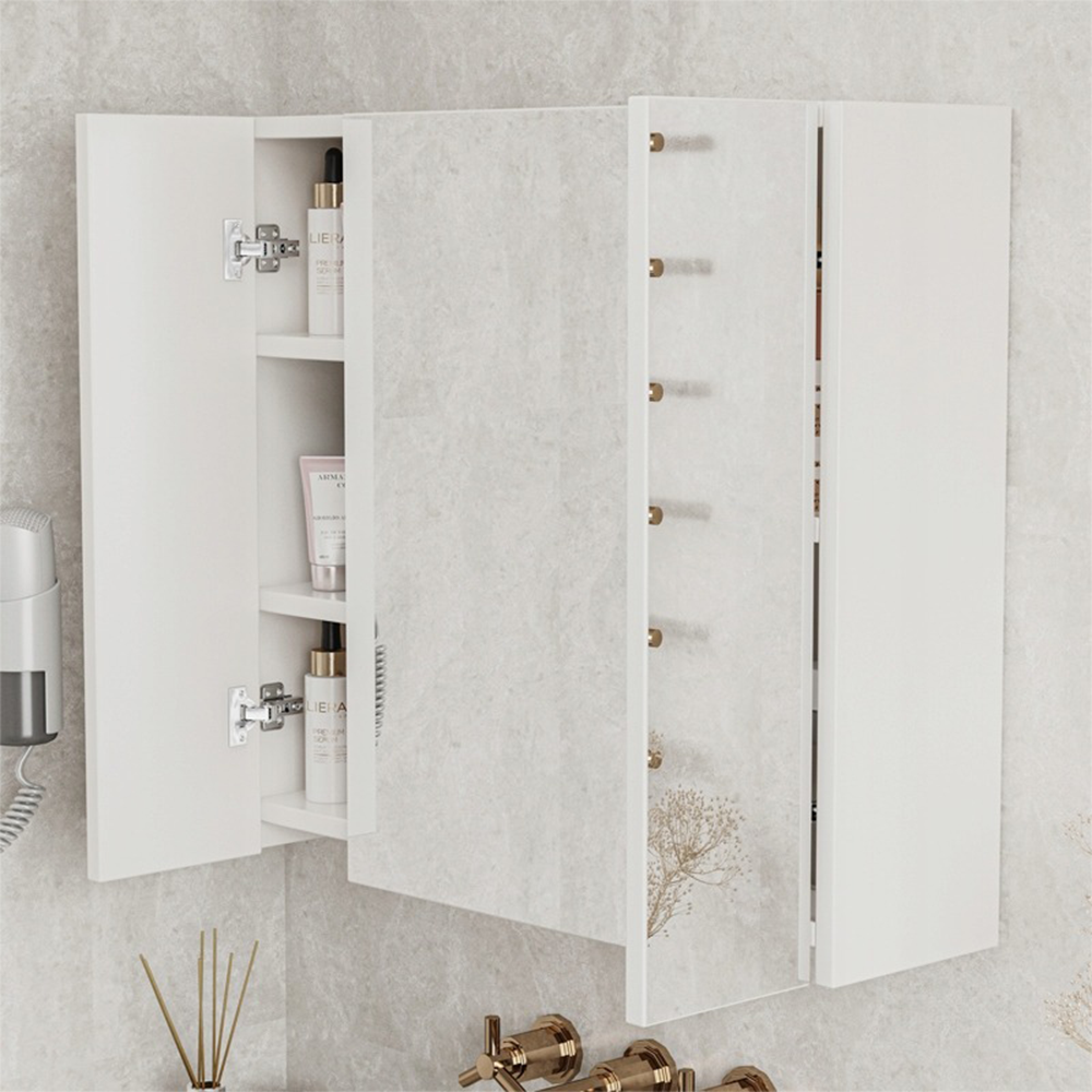 Szafka łazienkowa wisząca 60 cm – z potrójnym lustrem, nowoczesna i praktyczna, biała