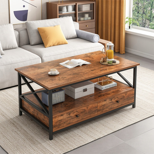 Industrialny stolik kawowy 100x55x47 cm – z praktycznym schowkiem, styl loftowy