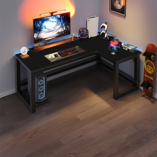 Biurko gamingowe L 140x100 cm – czarne, ergonomiczne, nowoczesny loftowy styl