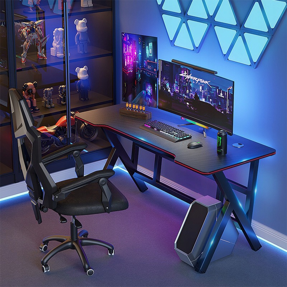 Biurko gamingowe czarne 120x60x74 cm – ergonomiczne, dużo miejsca do gier i pracy