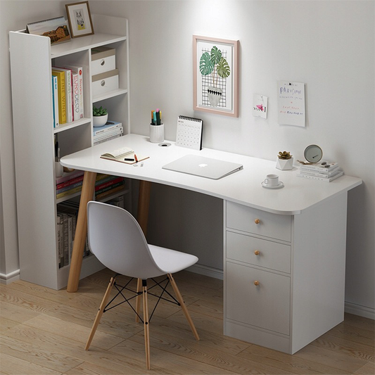 Nowoczesne białe biurko 100x50x73 cm – z szufladami i półkami, idealne do domu i biura