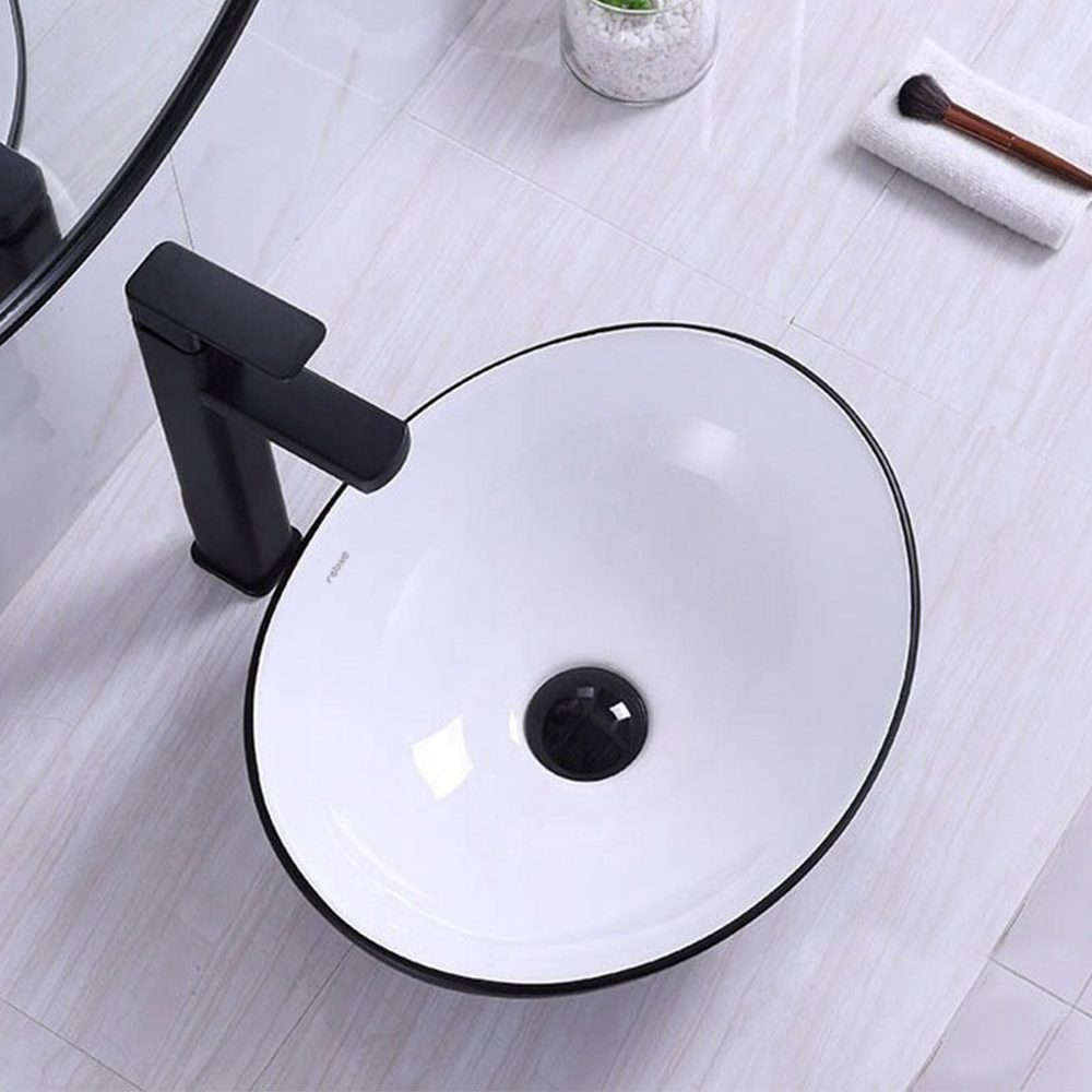 Umywalka ceramiczna Rebiko 42x34x15 cm – czarno-biała, nowoczesny design