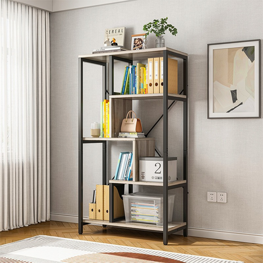 Regał industrialny z 8 półkami 132x74x35 cm – czarny i brązowy, nowoczesny loft