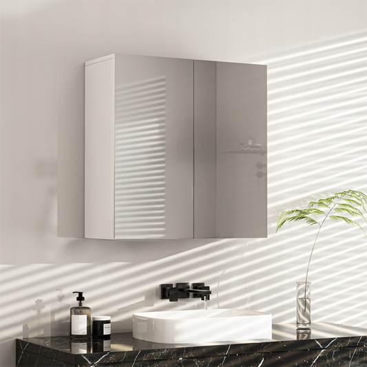 Szafka łazienkowa 60x60x22 cm z lustrem – biała, 2 drzwi, nowoczesny design