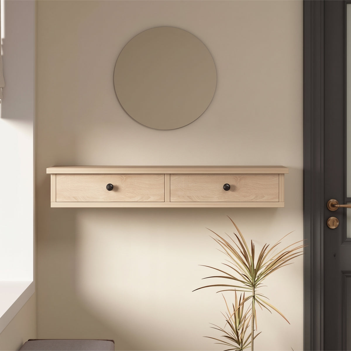 Półka Wisząca z Drzwiczkami 64 cm Jasny Brąz Szafka Ścienna Loft Nowoczesna