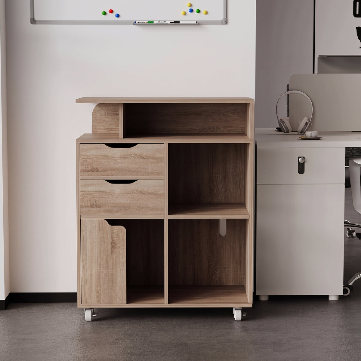 Mobilny Kontener Biurowy pod Drukarkę na Kółkach 60x39,5x73,5 cm Dąb