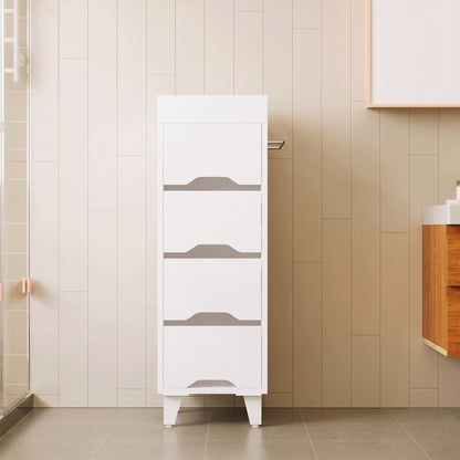 Szafka Łazienkowa Biała 30x30x90 cm 4 Szuflady Organizer Wieszak na Ręcznik