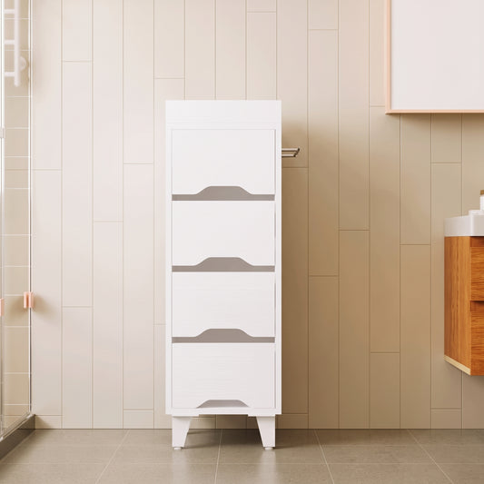 Szafka Łazienkowa Biała 30x30x90 cm 4 Szuflady Organizer Wieszak na Ręcznik