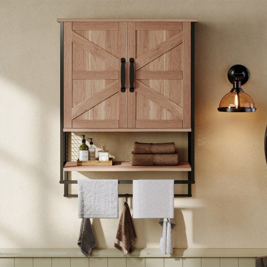 Szafka Łazienkowa Wisząca Loft 66cm – Jasny Brąz – Z Wieszakiem