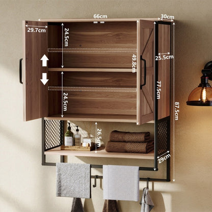 Szafka Łazienkowa Wisząca Loft 66cm – Jasny Brąz – Z Wieszakiem