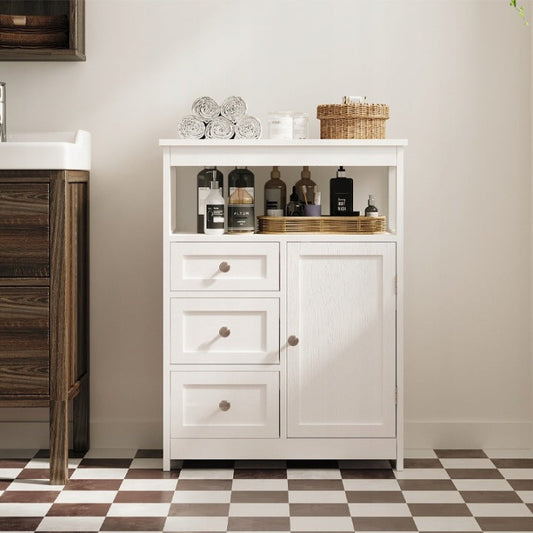 Szafka Łazienkowa Stojąca 60cm Biała – 3 Szuflady i Drzwiczki – Loft