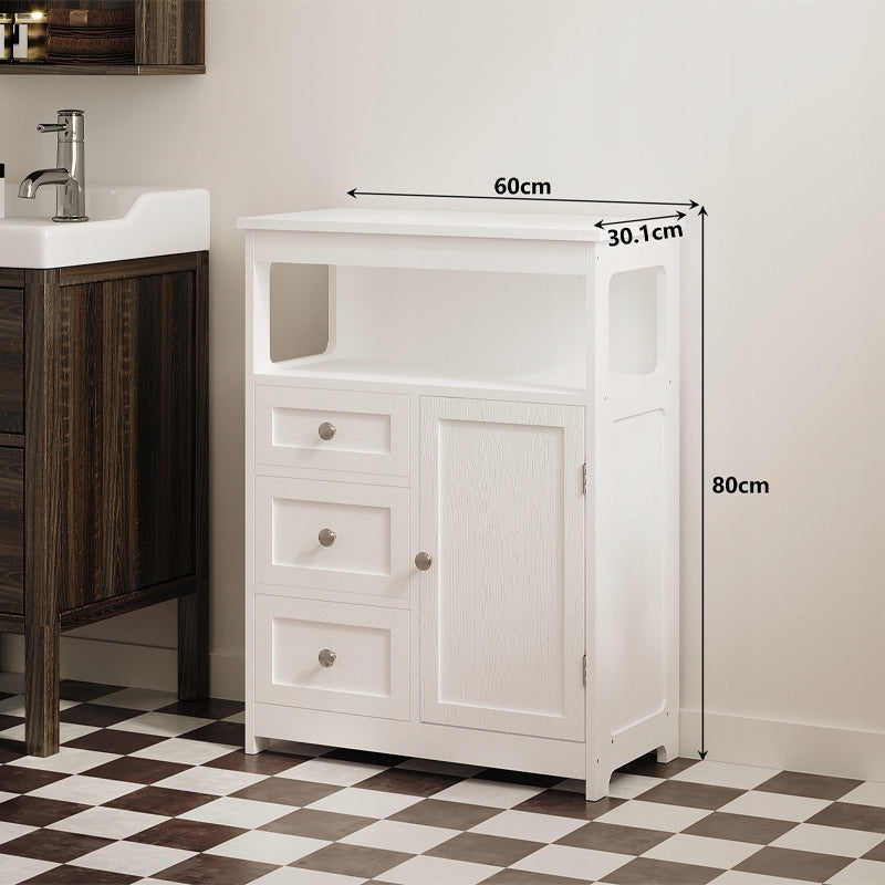 Szafka Łazienkowa Stojąca 60cm Biała – 3 Szuflady i Drzwiczki – Loft