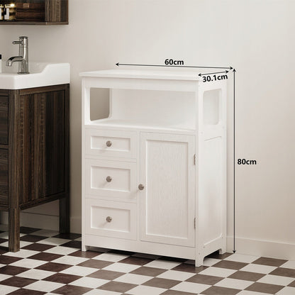 Szafka Łazienkowa Stojąca 60cm Biała – 3 Szuflady i Drzwiczki – Loft