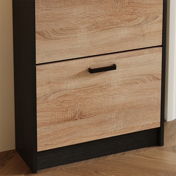 Szafka na buty jasny brąz do przedpokoju nowoczesna 3 półki uchylna stojąca