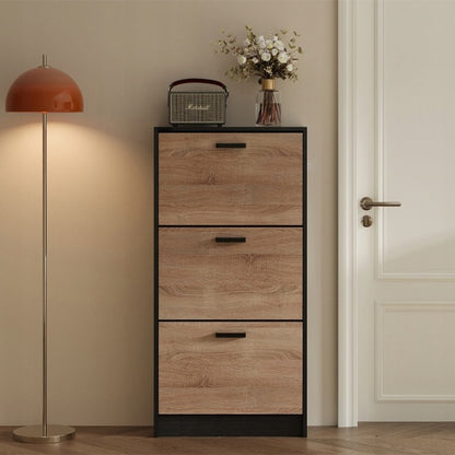 Szafka na buty jasny brąz do przedpokoju nowoczesna 3 półki uchylna stojąca