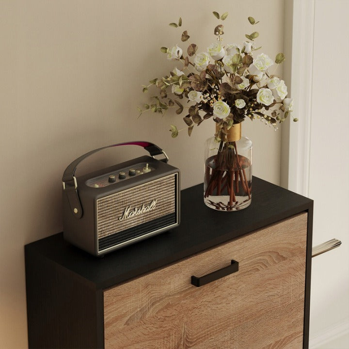 Szafka na buty jasny brąz do przedpokoju nowoczesna 3 półki uchylna stojąca