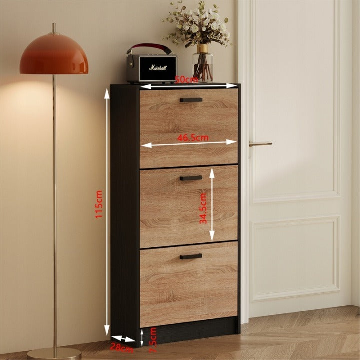 Szafka na buty jasny brąz do przedpokoju nowoczesna 3 półki uchylna stojąca