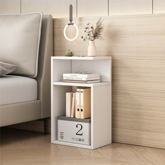 Szafka nocna w kolorze białym –z szufladą i otwartą półką, montaż po prawej/lewej stronie