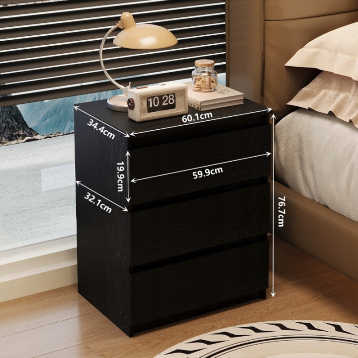 Szafka Nocna Loft Czarna 60cm – 3 Szuflady – Stolik do Sypialni