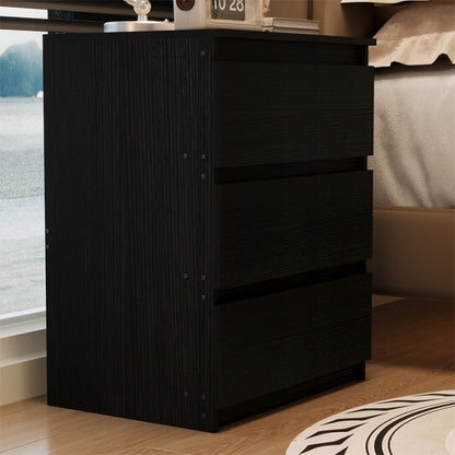 Szafka Nocna Loft Czarna 60cm – 3 Szuflady – Stolik do Sypialni