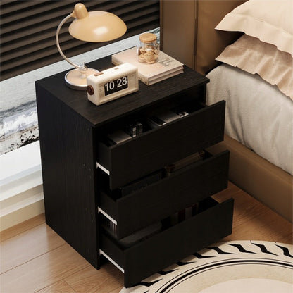 Szafka Nocna Loft Czarna 60cm – 3 Szuflady – Stolik do Sypialni