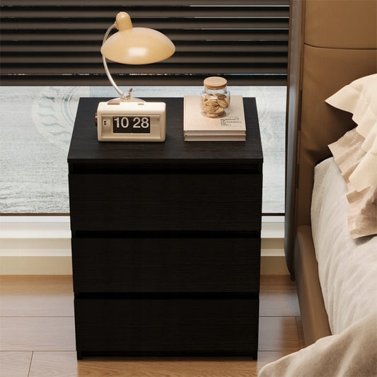 Szafka Nocna Loft Czarna 60cm – 3 Szuflady – Stolik do Sypialni