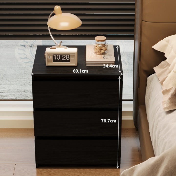 Szafka Nocna Loft Czarna 60cm – 3 Szuflady – Stolik do Sypialni