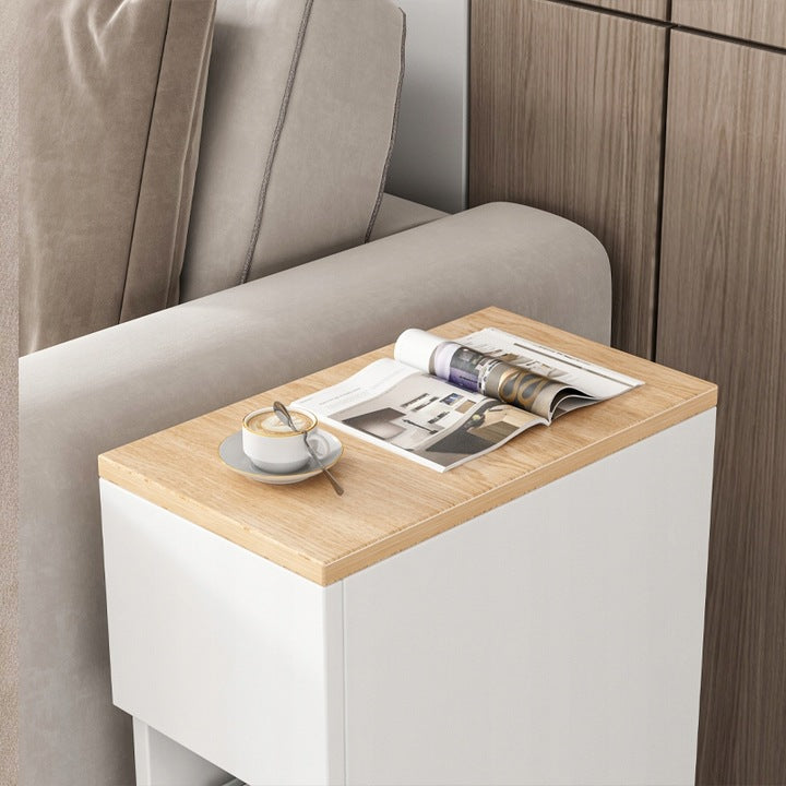 Biała szafka nocna z szufladą – 60 x 20 x 33 cm, styl loftowy, jasny dąb