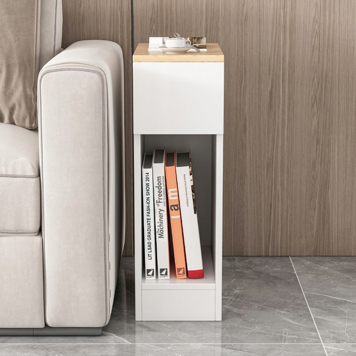 Biała szafka nocna z szufladą – 60 x 20 x 33 cm, styl loftowy, jasny dąb