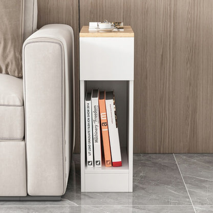 Biała szafka nocna z szufladą – 60 x 20 x 33 cm, styl loftowy, jasny dąb