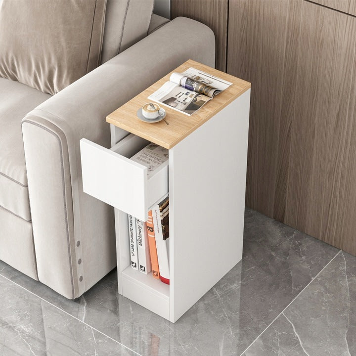 Biała szafka nocna z szufladą – 60 x 20 x 33 cm, styl loftowy, jasny dąb