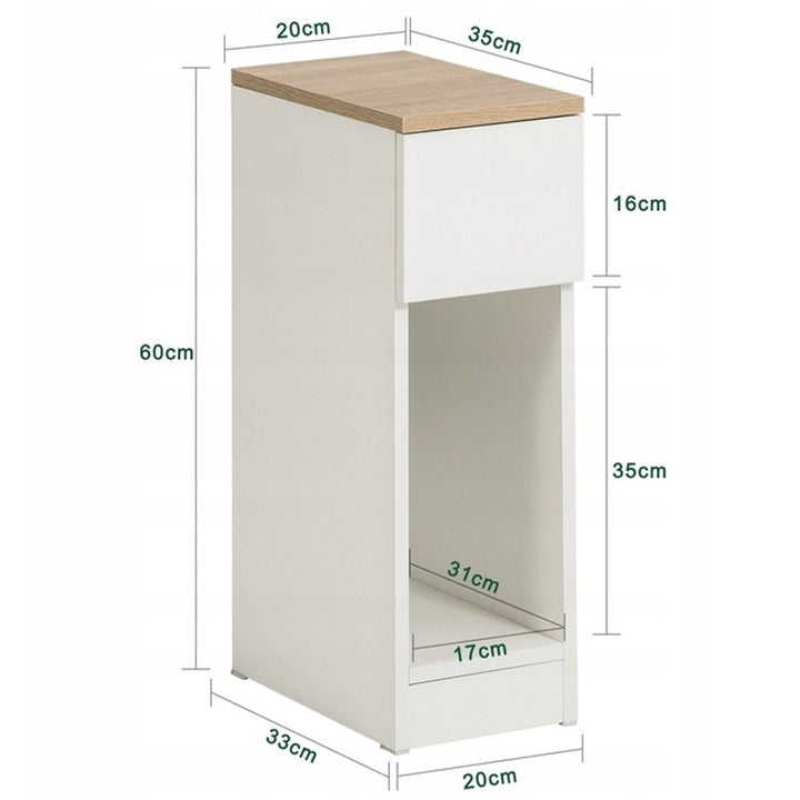 Biała szafka nocna z szufladą – 60 x 20 x 33 cm, styl loftowy, jasny dąb