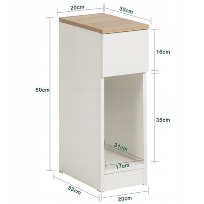 Biała szafka nocna z szufladą – 60 x 20 x 33 cm, styl loftowy, jasny dąb