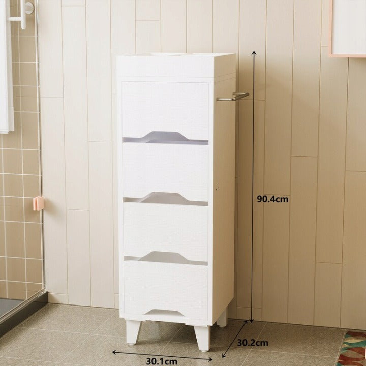 Szafka Łazienkowa Biała 30x30x90 cm 4 Szuflady Organizer Wieszak na Ręcznik