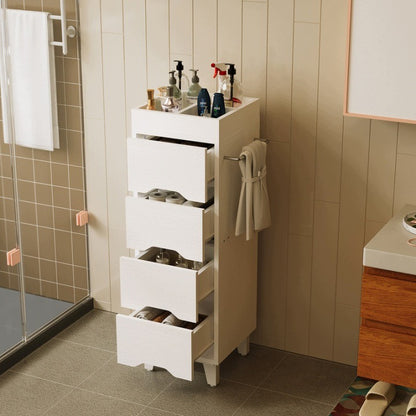Szafka Łazienkowa Biała 30x30x90 cm 4 Szuflady Organizer Wieszak na Ręcznik