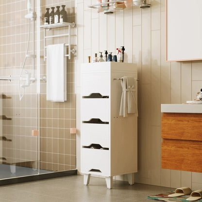 Szafka Łazienkowa Biała 30x30x90 cm 4 Szuflady Organizer Wieszak na Ręcznik