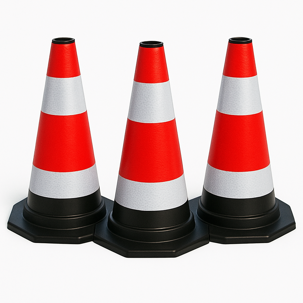 Zestaw 3 elastycznych, odblaskowych pachołków drogowych o wysokości 60 cm