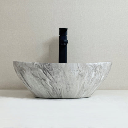 Umywalka nablatowa ceramiczna stawiana 42x34 cm imitacja kamienia okrągła