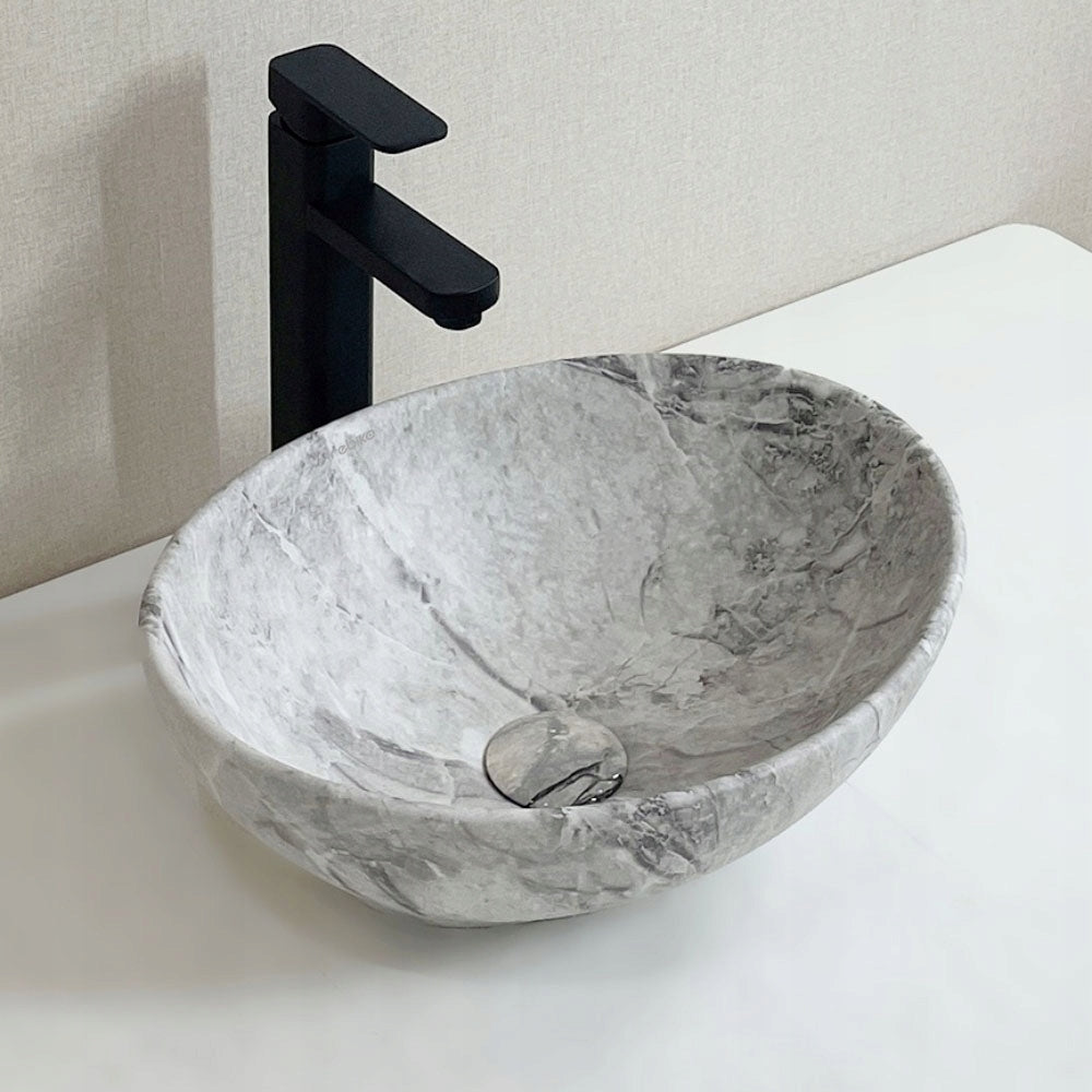 Umywalka nablatowa ceramiczna stawiana 42x34 cm imitacja kamienia okrągła