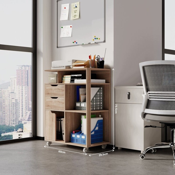Mobilny Kontener Biurowy pod Drukarkę na Kółkach 60x39,5x73,5 cm Dąb