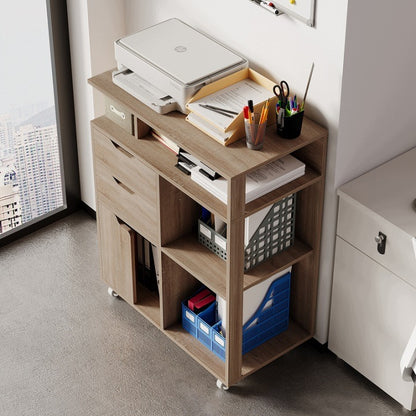 Mobilny Kontener Biurowy pod Drukarkę na Kółkach 60x39,5x73,5 cm Dąb