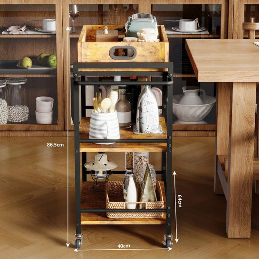 Wózek Kuchenny na Kółkach – Barek Loft ze Zdejmowaną Tacą – Brązowy