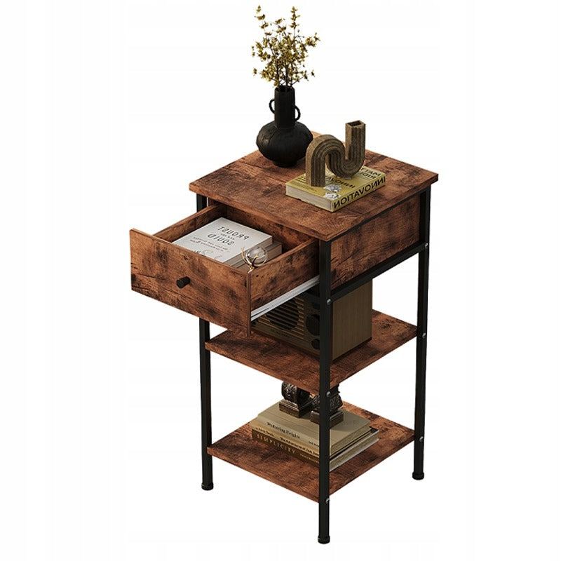 Stolik nocny komoda szafka z szufladą półką retro brąz industrialny loft