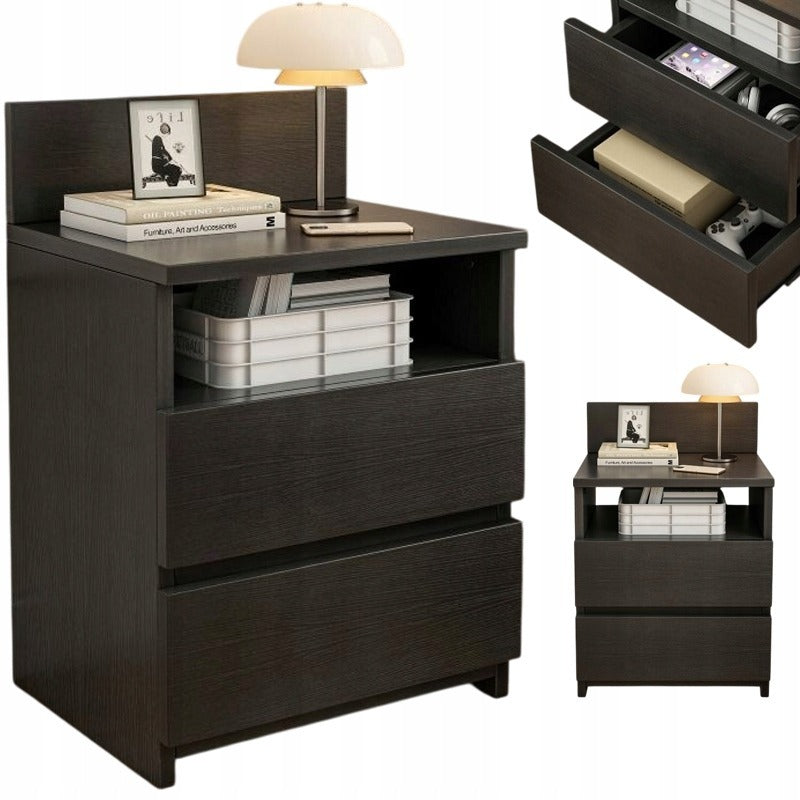 Szafka nocna 40cm stolik komoda 2 szuflady czarna loft nowoczesna sypialnia