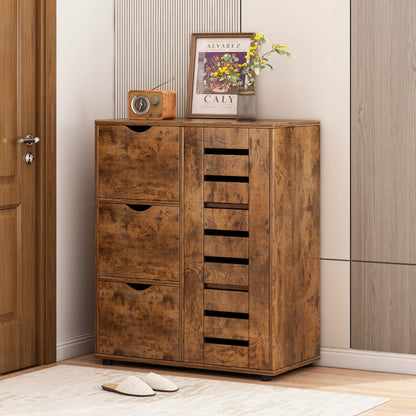 Komoda do salonu ciemny brąz szafka pojemna drewniana półki loft 3 szuflady